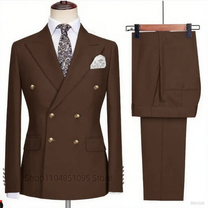 Costume Chic Décontracté Kaki Homme 2 Pièces Tenue De Soirée Formelle Business Mariage Marié Smoking Revers Cranté Veste Et Pantalon Double Boutonnage