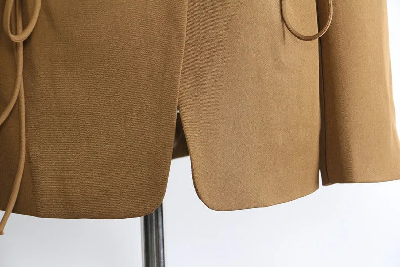 Spring Autumn New Women Blazer Notched Collar Single Button Lace-Up Waist Cinching Slim Fit Elegant Fashion Jackets HK13264