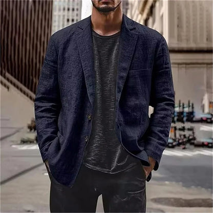 Men's Lightweight Linen Blazer Casual Slim Fit Notch Lapel Two Button Jacket for Summer Beach Wedding Business Daily Wear