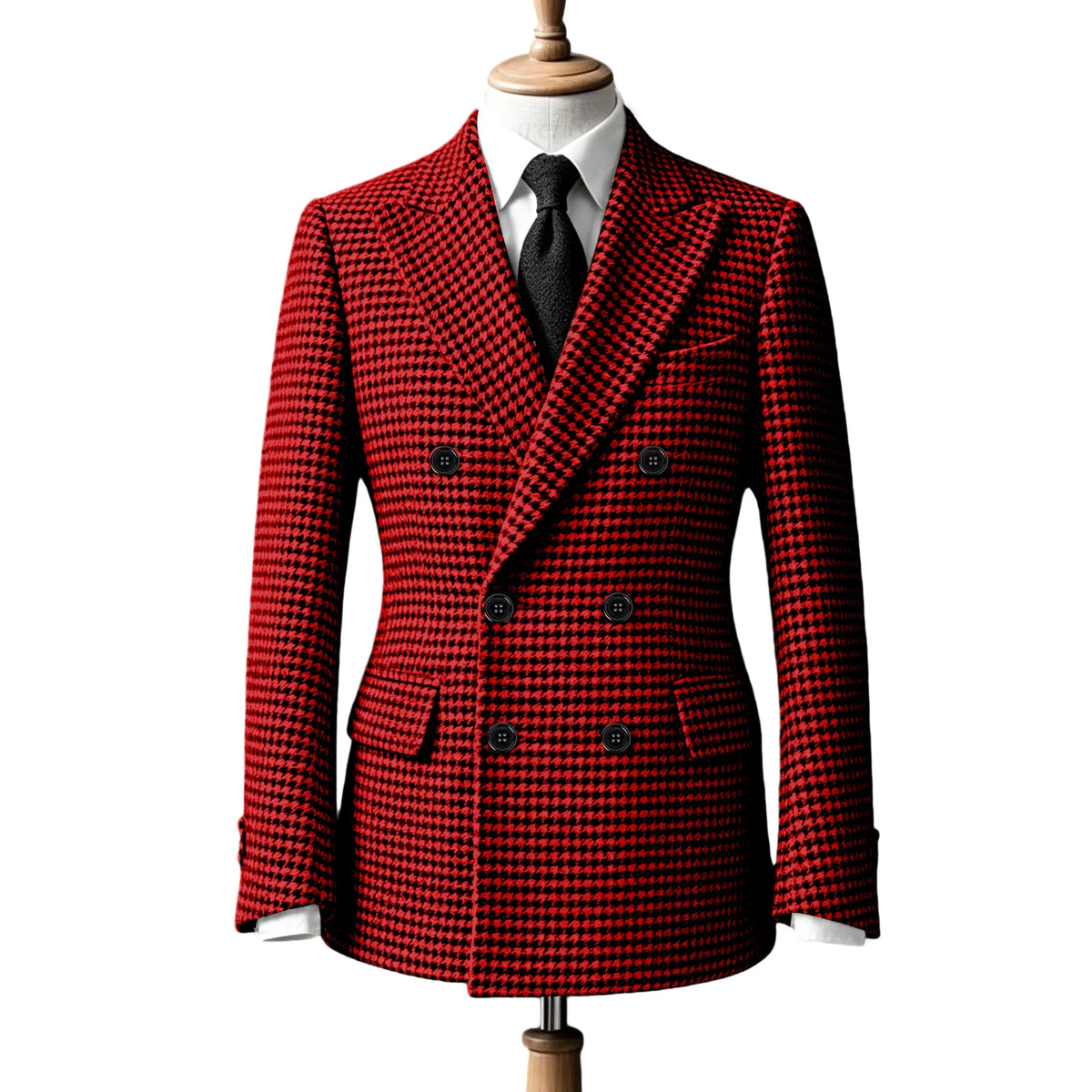 Men's Double Breasted Houndstooth Suit Jacket Classic Slim Fit Groom Wedding Blazer