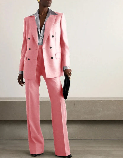 Fashion Grey Double Breasted Women Pants Set High-end Female Two Pieces(Jacket+Trousers)أطقم بناطيل