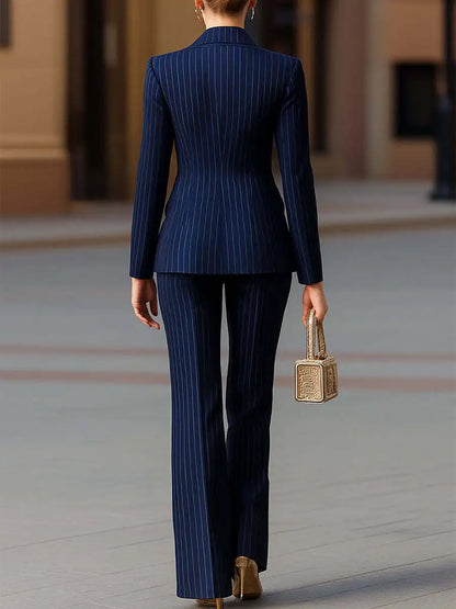 Autumn Pant Suit Women Striped Female Business Work Wear Jacket Blazer Trouser Formal 2 Piece Set Women's Clothing