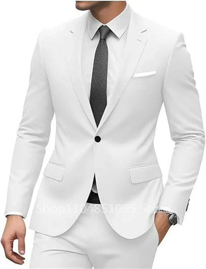 New Solid Slim Fit 2 Piece Wedding Men Suits Groom Tuxedos Formal Suit for Prom Party Busienss Best Man Notch Lapel Blazer Pants