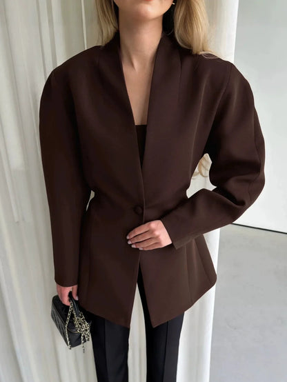 Winter,European,Clothes,Workplace,Office,Suit coat,Chic,Sexy,V-Neck,Elegance,Women,Tops,Long Sleeve,Lace up,Jacket,2026,6722002