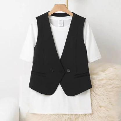 Women's Blazer Vest Coat 2026 Spring Autumn Sleeveless Ladies Vest Jacket Casual Tops Fashion Ladies Waistcoat Chaleco Mujer
