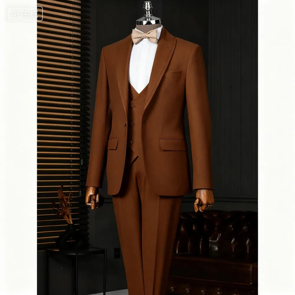 Slim Fit Solid Man 3 Piece Outfit Set Formal Business Suits Elegant Men Wedding Dresses Stage Party Costume Groomsmen Office Set