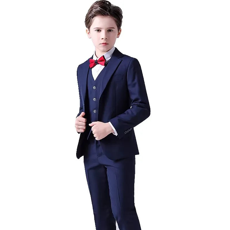 Boys Jacket Vest Pants Bowtie Tie 5Piece Wedding Birthday Party Photography Suit Set Kids Piano Ceremony Performance Costume