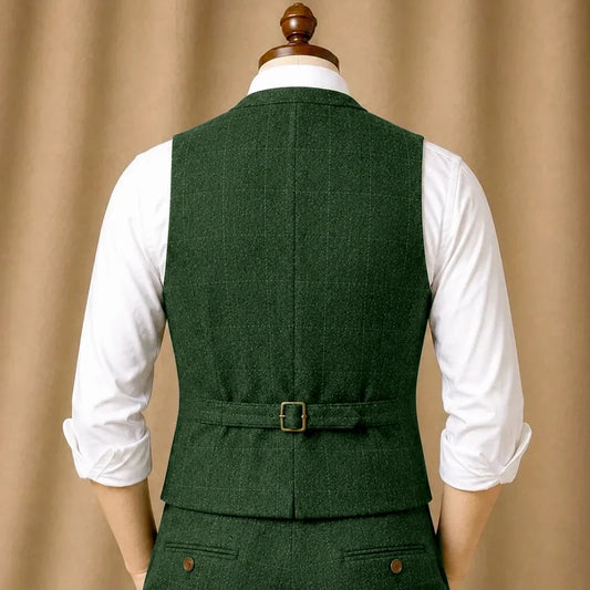 Men's Herringbone Vest Single Button Waistcoat for Wedding, Business & Formal Occasions – Green