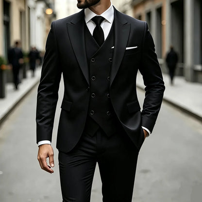 Men’s Business Formal Suit Set, Slim‑Fit Evening Tuxedo 3‑Piece Vest & Trousers for Groom & Groomsmen Wedding Party