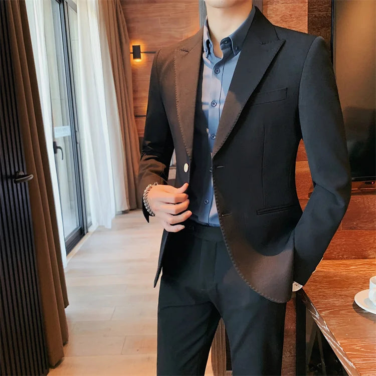 2022 Classic Green Blue Jacket Uniform Groom Tuxedos Mens Wedding Suits Peaked Lapel Man Business Blazer Groomsmen Prom Dress