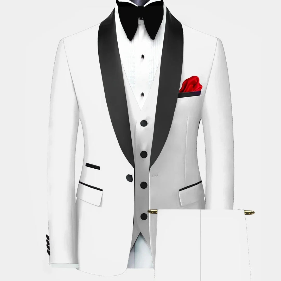 Men Suit 3 Pieces Black Single Button With Bright Lapel For Wedding Groom Banquet Party Business Work Set Jacket Vest Pants
