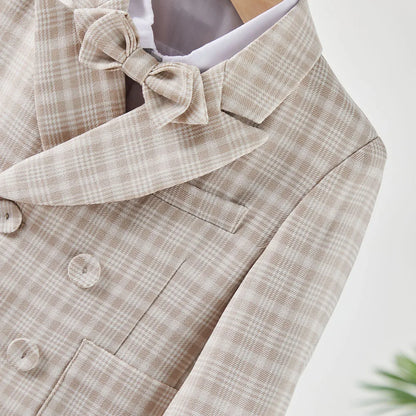 Plaid Suit Set for Boys Formal Blazer Toddler Gentleman Shorts BowTie Perfect for Wedding Birthday Baptism Party Dress Outfit