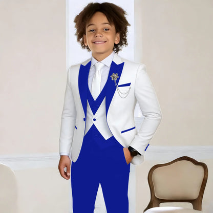 White Suit for Boys Fashion Formal Flower Boys Wedding Tuxedos 3-Piece Set (Jacket Pants Vest) Party Slim Fit Suit Kids Clothes