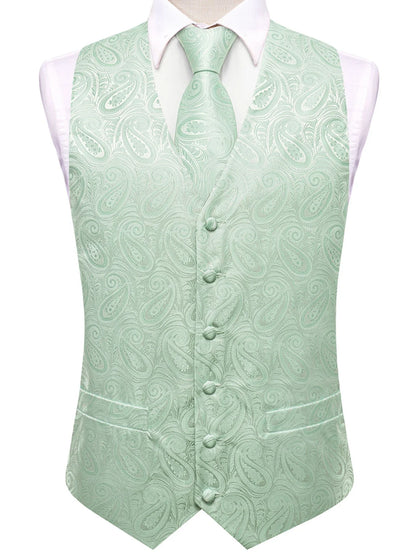 Men's Paisley Waistcoat Set – Single Breasted Vest with Matching Tie for Weddings and Formal Events