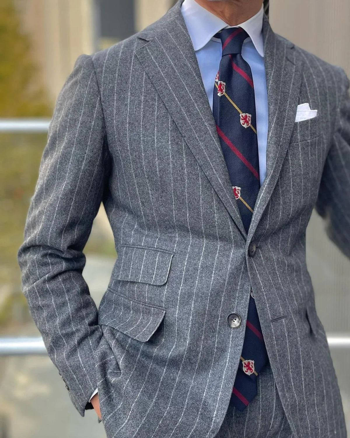 Fashion Pinstripe Men's Suit 2 Pieces Blazer Jacket and Pants Customized Two Buttons Business Wear Wedding Groom Costume Homme