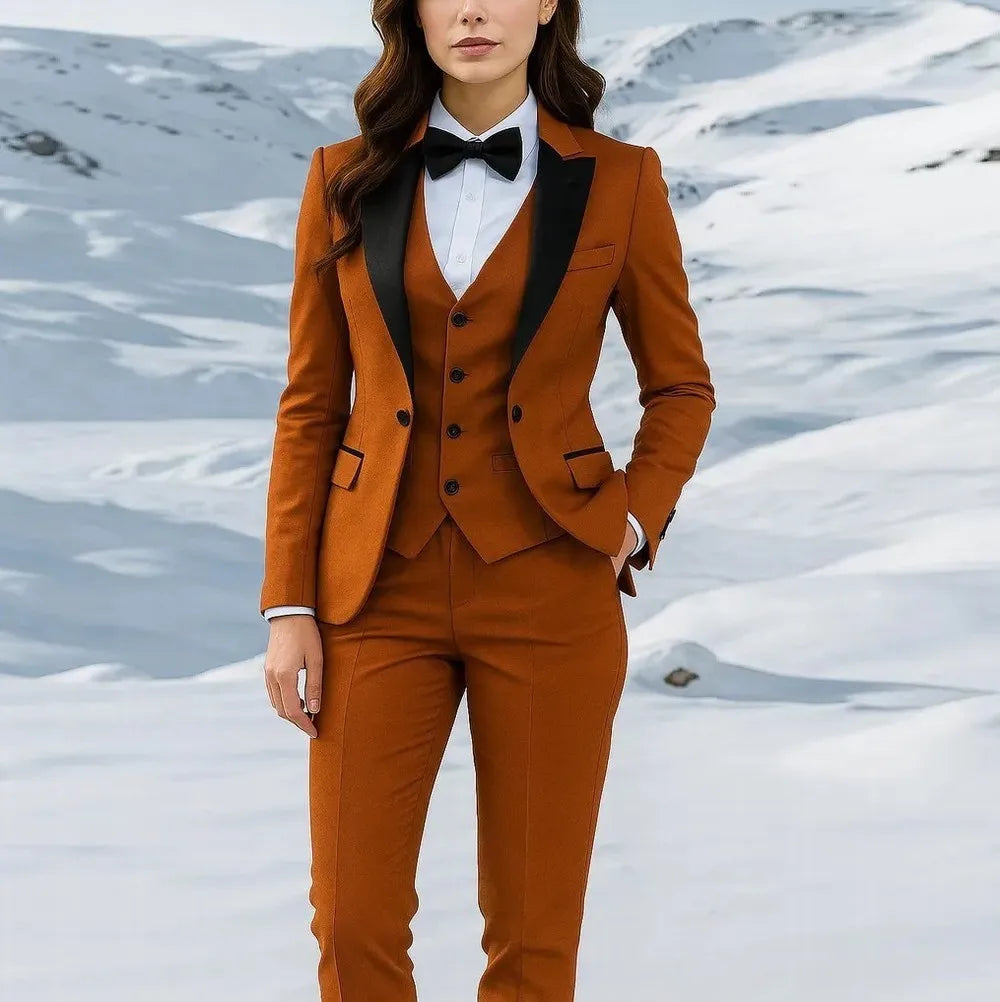 Brown And Black Formal Business Women Suit Wedding Party Prom Ladies Mother Girl Tuxedos Costume 3 Piece Set Blazer Vest Pant 02