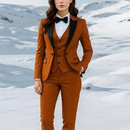 Brown And Black Formal Business Women Suit Wedding Party Prom Ladies Mother Girl Tuxedos Costume 3 Piece Set Blazer Vest Pant 02