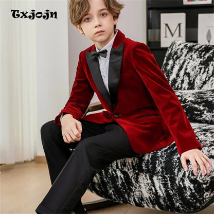 50+ Colors Velvet Suit Blazer for Kids 3-18 Years Children Formal Flannel Suit jacketm Classic Peak Lapel Suit School Uniform