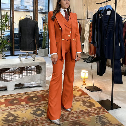 Elegant Women's Pink Double Breasted 3Piece Suit Autumn New Blazer+Vest+Pant Sets Formal Office Evening Party Outerwears