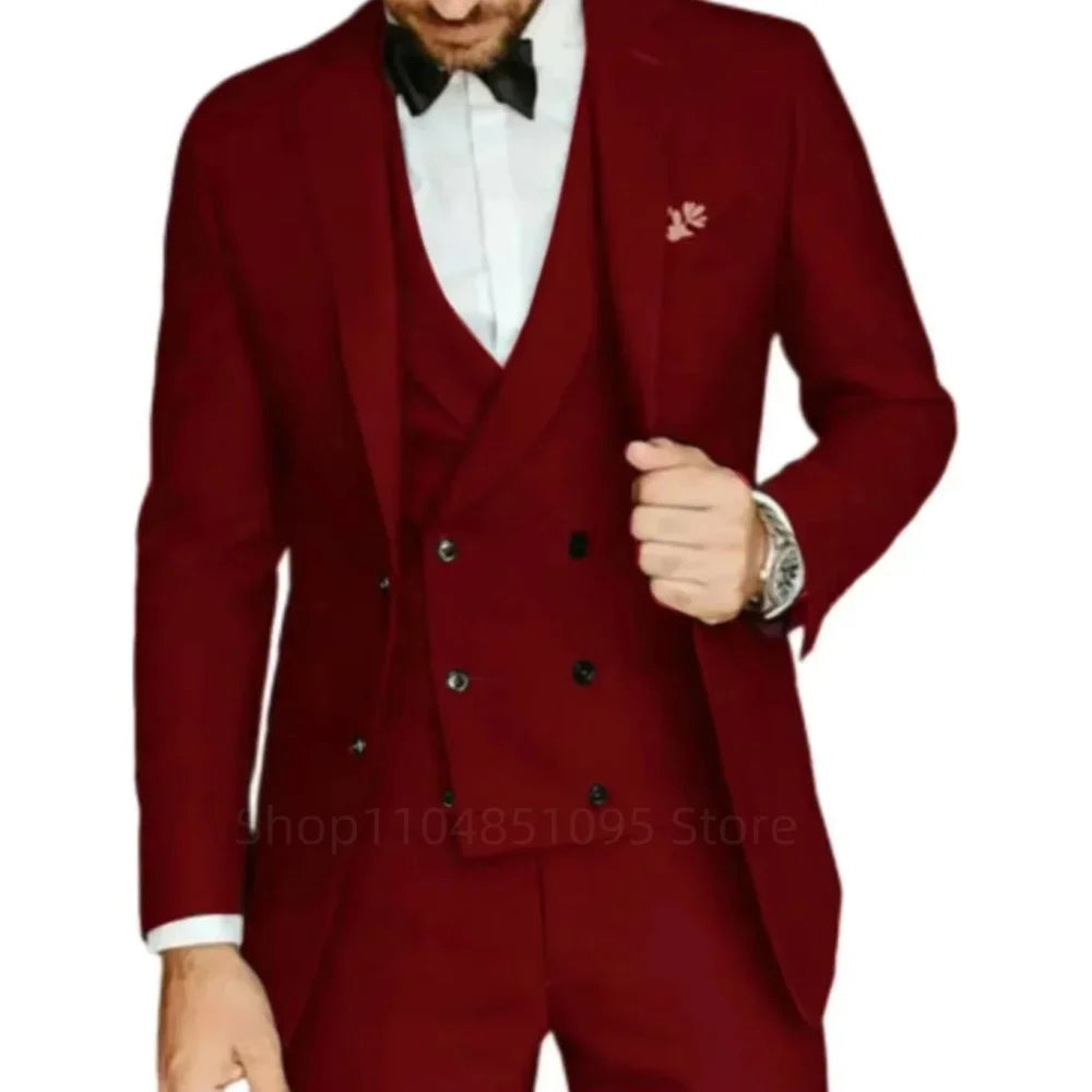 Costume de smoking 3 pièces gris coupe ajustée pour homme avec revers cranté, pour marié, mariage, affaires, ensemble veste, pantalon, gilet
