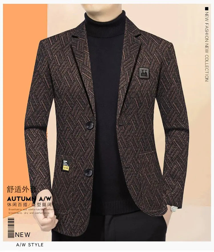 Blazer Men's Fashionable Business Banquet Dance Singer Striped Fitted Casual Trendy Wedding Banquet Dress Performance Blazer