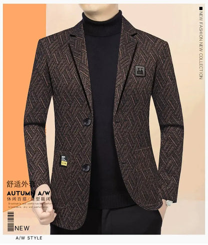 Blazer Men's Fashionable Business Banquet Dance Singer Striped Fitted Casual Trendy Wedding Banquet Dress Performance Blazer
