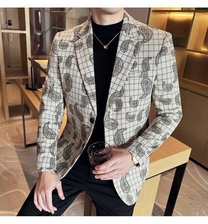 2025 Fashion Embroidery Jacquard Suit Jacket Korean Style Slim Fit Business Formal Social Prom Party Tuxedos Men Clothing 5XL-M