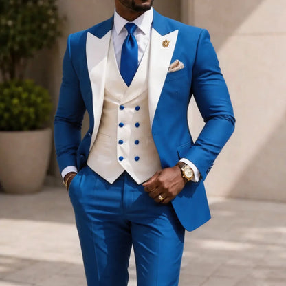 Men Suit Yellow 3 Pieces White Vest With Lapel For Wedding Birthday Banquet Prom Party Business Work Office Jacket Vest Pants