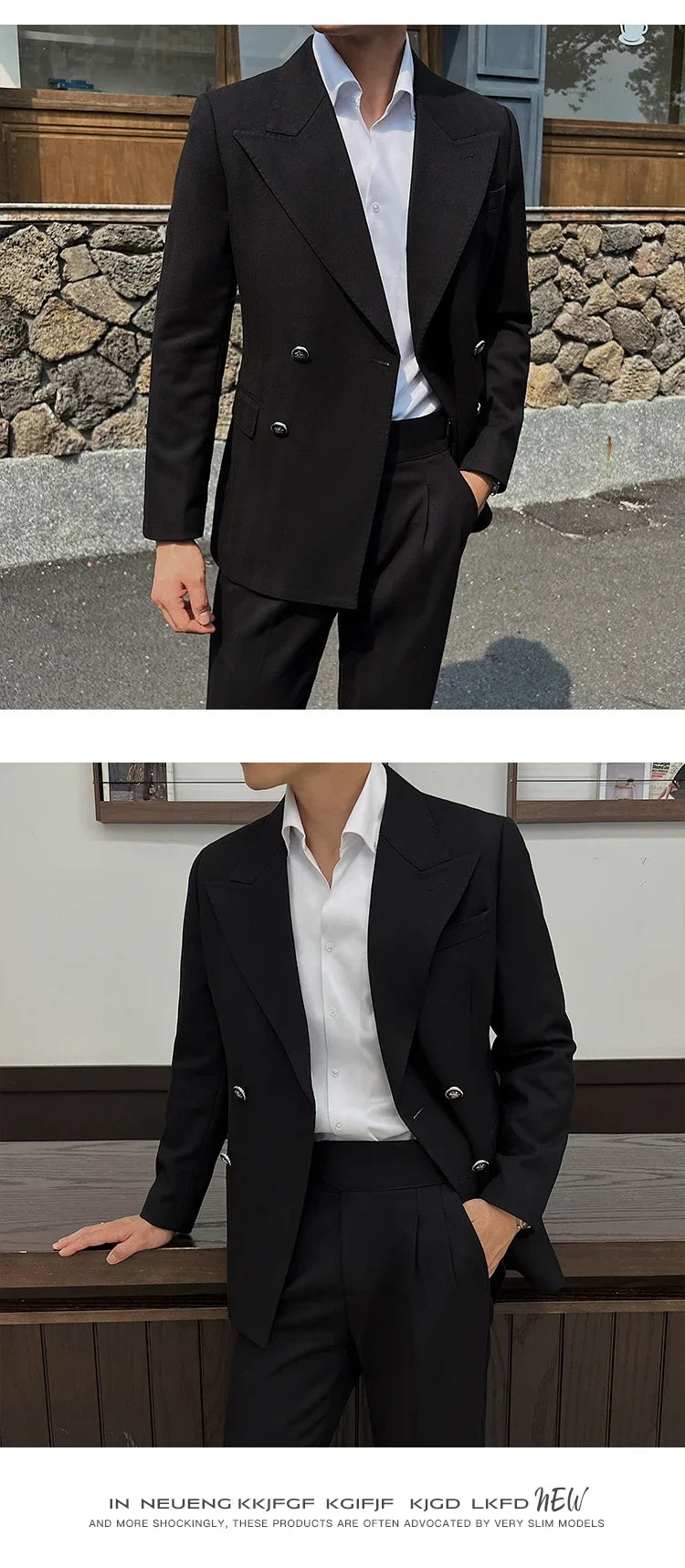(Jackets+Pant)Fashion Double Breasted Design Men Suit Italian Style Luxury Elegant Business Social Wedding Dress Thick Suit 2Pcs