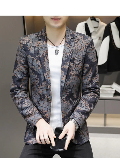 Blazer New Men's Fashionable Casual Business Gentleman Outdoor Trendy Print Banquet Versatile and Slimming Korean Version Blazer