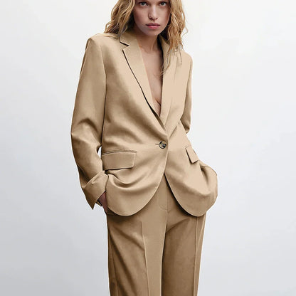 Graceful Blue Notch Lapel Suits For Women Casual Single Breasted 2 Piece Daily Interview Business Speech Outfits Jacket Pants