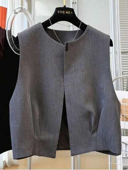 Women Blazer Vest New Spring Summer O-Neck Lined Coat Cardigan Sleeveless Jacket Casual Solid Short Suits Waistcoat Tank Tops