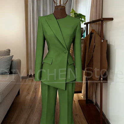 Women's Suit Slim Fit Blazer and Flared Trousers Elegant Formal Outfits Office Casual Party Fashion Pants Sets Two Piece