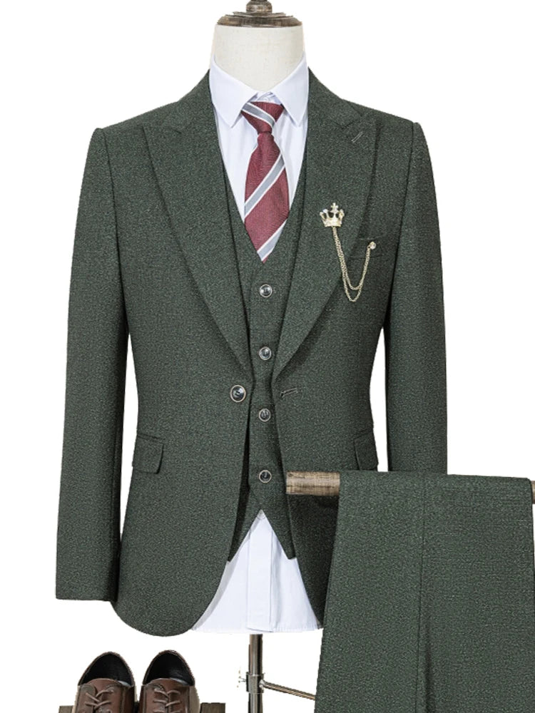 Cassy High Quality Green Male Groom Wedding Blazers Slim Fit Casual Evening Gown Business Office Men's Suits Three-piece Set