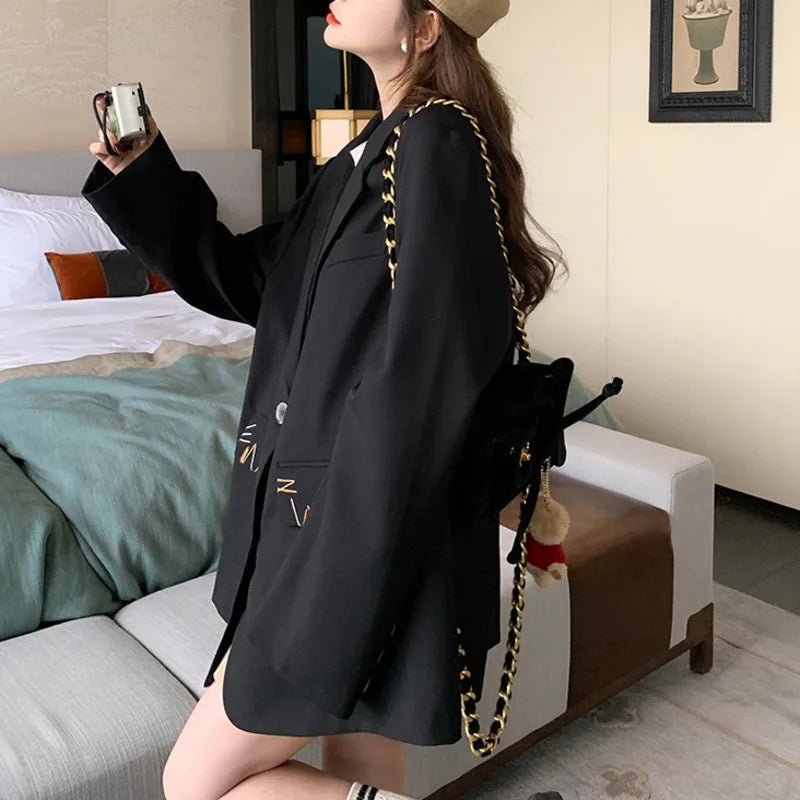Spring Autumn New Women's Blazer Notched Collar Single Breasted Pockets High-End Elegant Fashion Office Lady Jacket HK13904