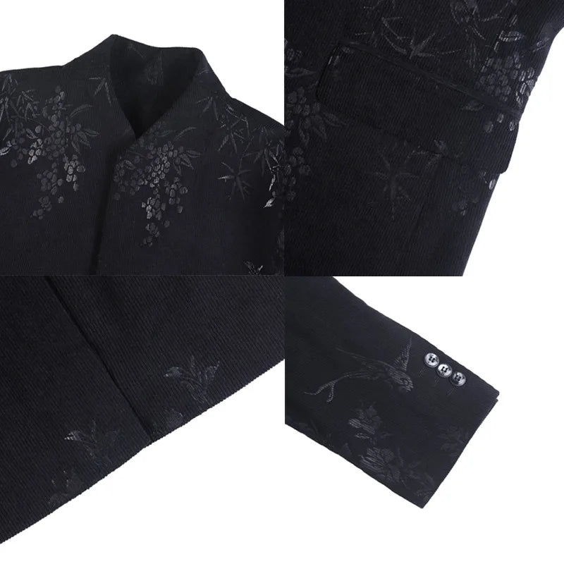 2025 Spring Trendy Jacquard Suit Jacket Men Stand Up Collar Casual Blazers Slim Wedding Business Streetwear Social Dress Coats