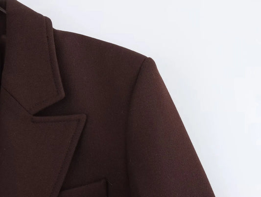 Women Fall Vintage Elegant Blazer Lapel Cinched-Waist Brown Blazer 2025 Autumn Fashion High Street Commute Lady Suit