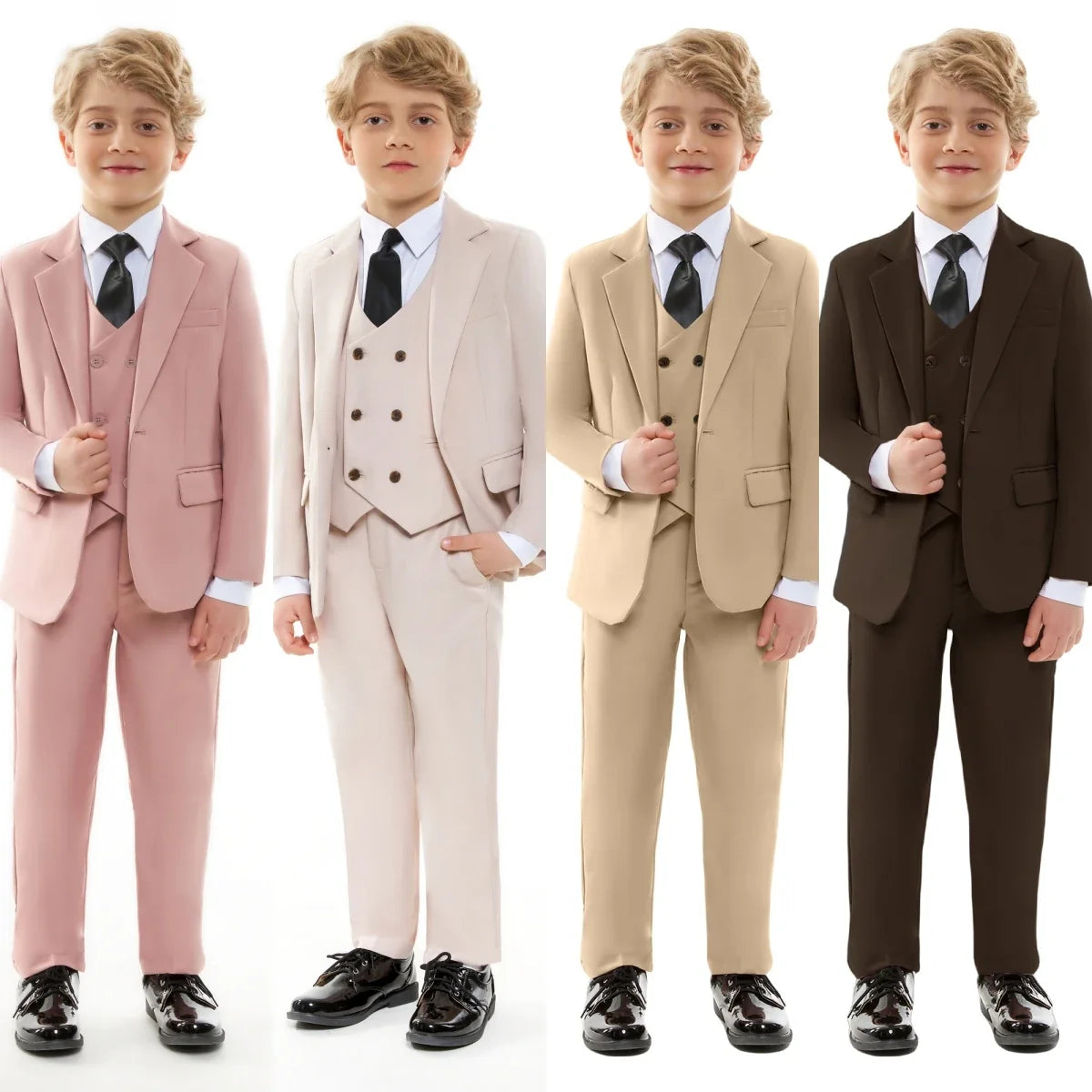 Boys Suit Set 4-Piece Formal Tuxedo for Kids Wedding Pageant Party Ages 3–14