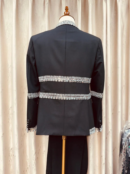 Men Luxurious Rhinestones Suit Set 2 Pieces Wedding Groom Sets Double Breasted Men's Formal Suits For Banquet Party S-3XL