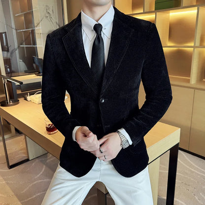 Autumn Winter New Chenille Velvet Suit Jacket Men's Casual Business Fashion Formal Party Coats  Tailcoat Men's Clothing 4XL-M
