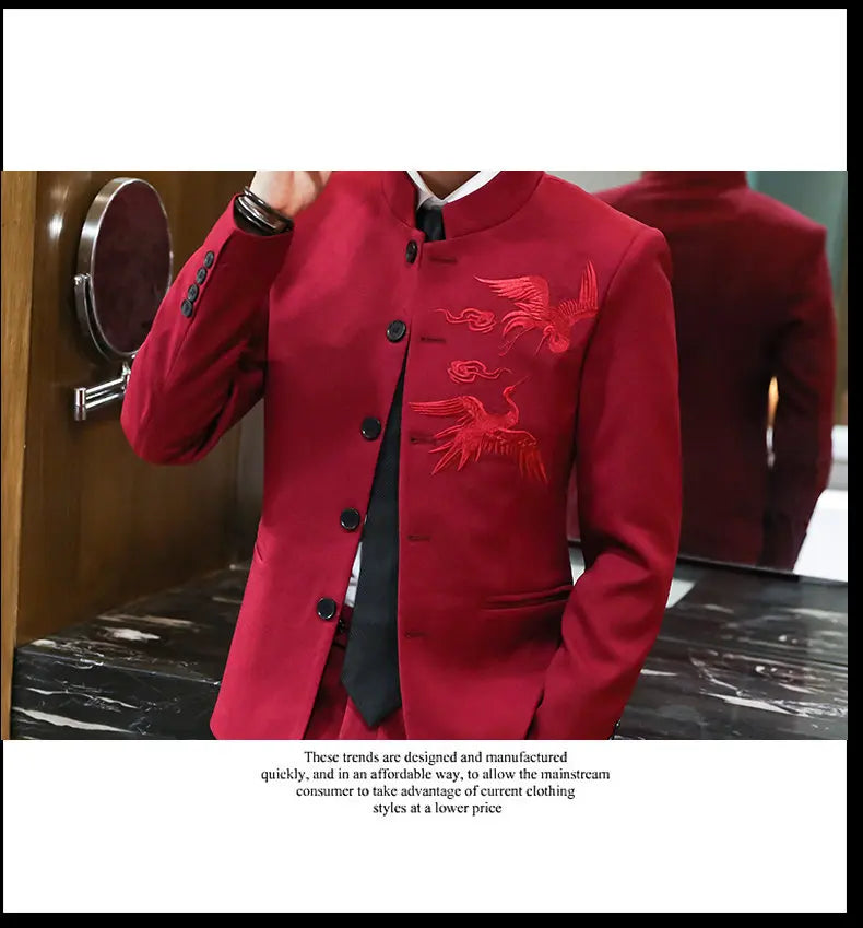 Suit (Blazer + Trousers) Men's Chinese-Style Stand-Up Collar Wedding & Business Suit