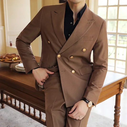 ( Jacket+Pants) British Style High-end Double Breasted Men 2 Pieces Suits 2025 Latest Design Groom Wedding Stage Social Tuxedos