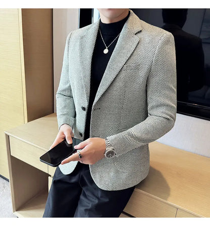 New Lmitation Linen Woven Slim Fit Suit Jacket Men Fashion Casual Business Blazers Wedding Social Party Dress Coats 4XL-M