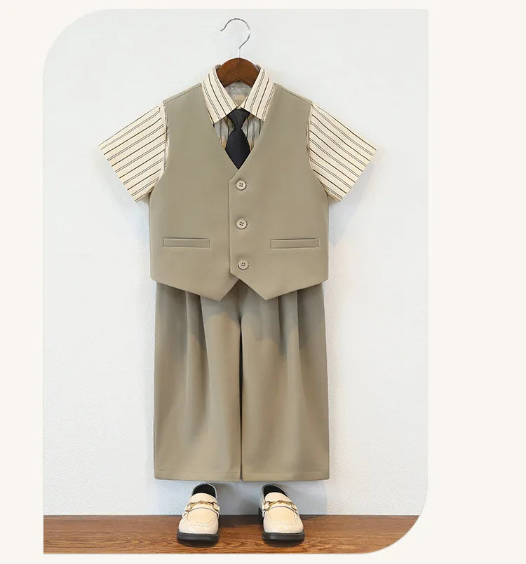 British Gentleman's Boys Vest Set Kids Formal Birthday Photography Suit Kindergarten Ceremony Performance Costume