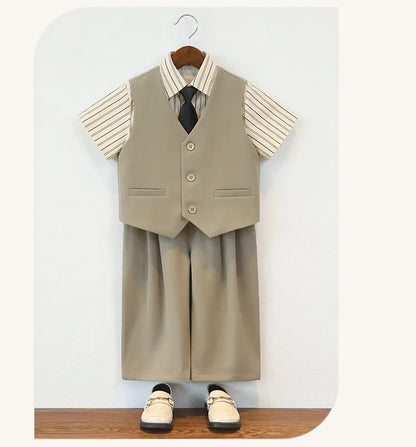 British Gentleman's Boys Vest Set Kids Formal Birthday Photography Suit Kindergarten Ceremony Performance Costume