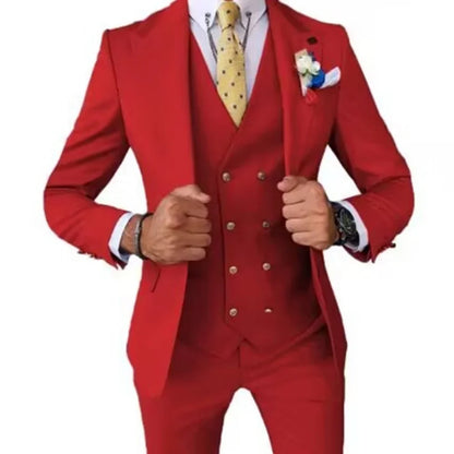 Smart Casual 3 Piece Peak Lapel Single Breasted Wedding Suit for Men Fashion Formal Best Man Groom Tuxedo Slim Fit Costume Homme