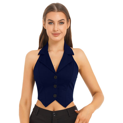 Elegant Women's Halter Vests Sleeveless Suits Waistcoat Mujer OL Office Ladies Crop Top for Business Commuting Formal Clothes