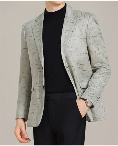 Autumn/Winter Korean Jacquard Casual Suit Jacket Men Slim Business Office Formal Suit Jackets Social Wedding Blazer Masculino