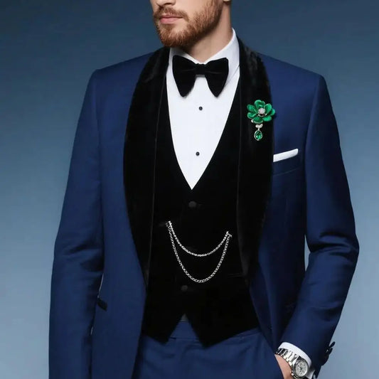 Men's Suit 3 Pieces Groom Tuxedos Business Suits Slim Fit Blazer Double Breasted Vest Pants for Wedding Party