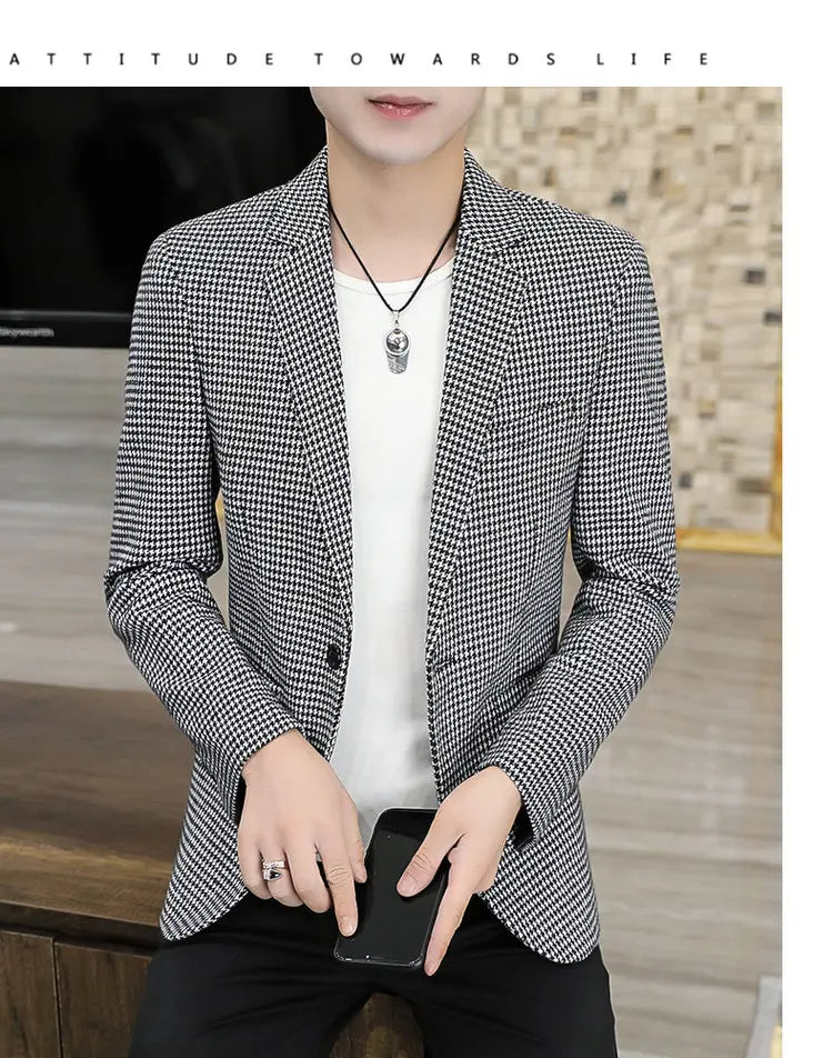 2026 Blazer Outdoor Men's Checked Fashion Business Trend Wedding Slimming Gentleman Casual Korean Travel High Formal Wear Blazer